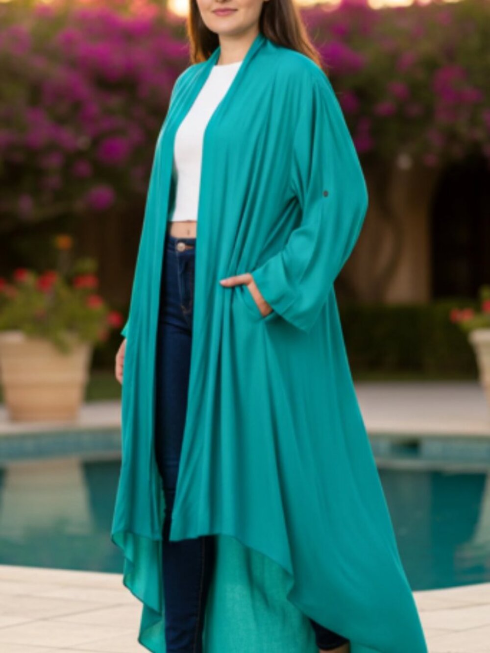 19.) Rhea Solid Print Duster